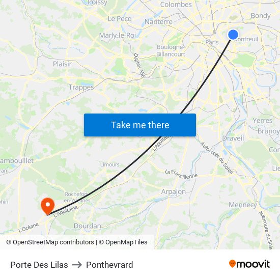 Porte Des Lilas to Ponthevrard map