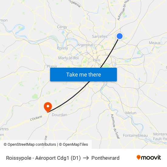 Roissypole - Aéroport Cdg1 (D1) to Ponthevrard map