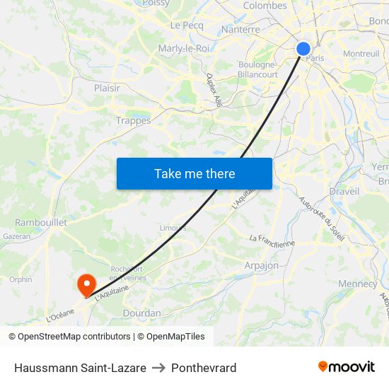 Haussmann Saint-Lazare to Ponthevrard map