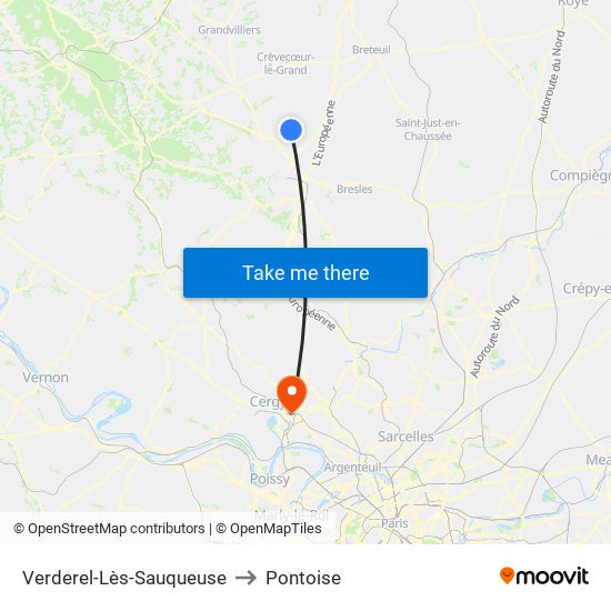 Verderel-Lès-Sauqueuse to Pontoise map
