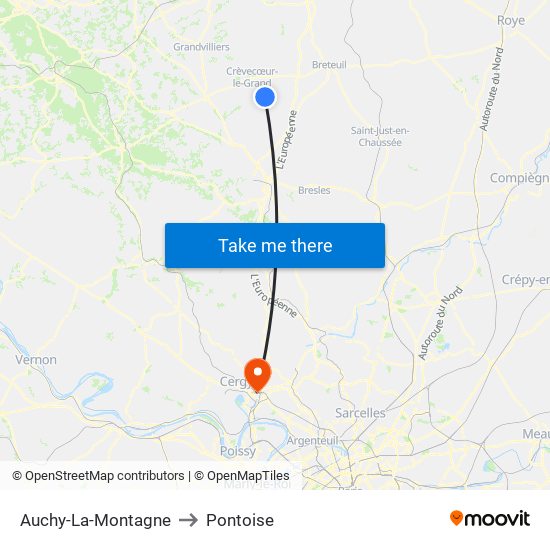 Auchy-La-Montagne to Pontoise map