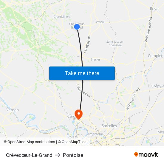 Crèvecœur-Le-Grand to Pontoise map
