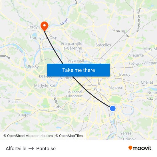 Alfortville to Pontoise map