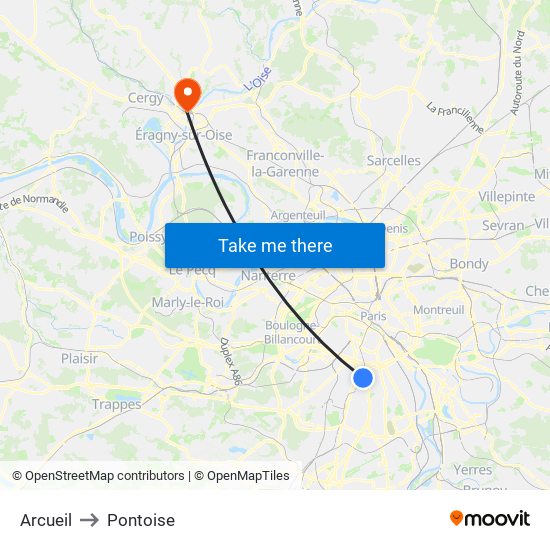 Arcueil to Pontoise map