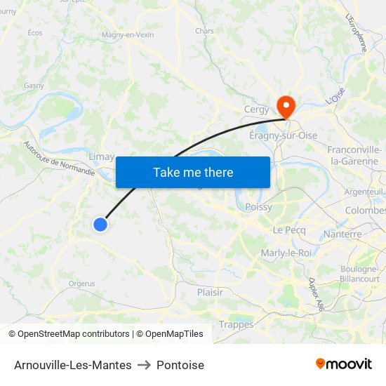 Arnouville-Les-Mantes to Pontoise map