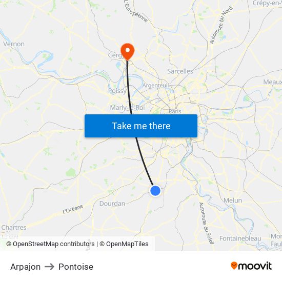 Arpajon to Pontoise map