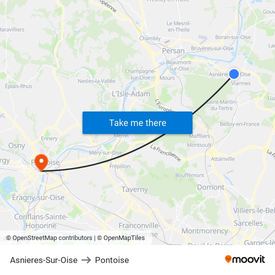 Asnieres-Sur-Oise to Pontoise map