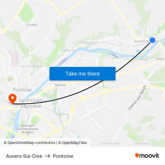 Auvers-Sur-Oise to Pontoise map