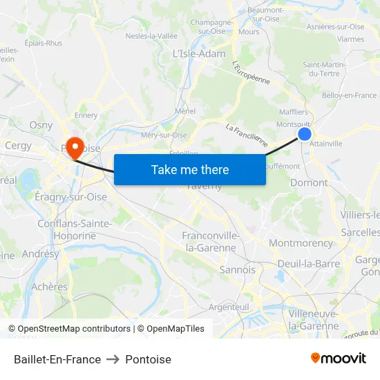 Baillet-En-France to Pontoise map