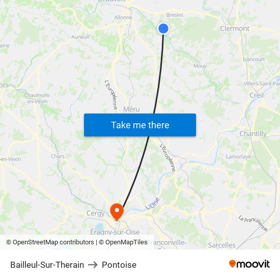 Bailleul-Sur-Therain to Pontoise map