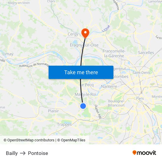 Bailly to Pontoise map