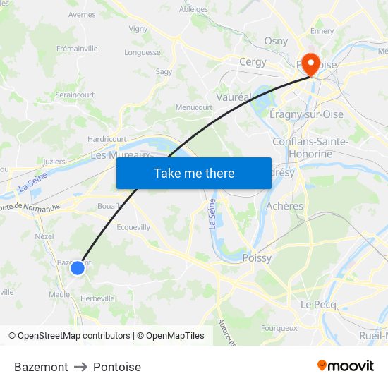 Bazemont to Pontoise map