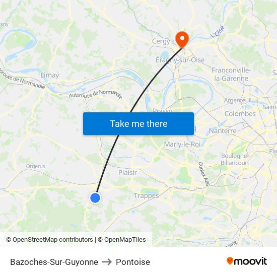 Bazoches-Sur-Guyonne to Pontoise map
