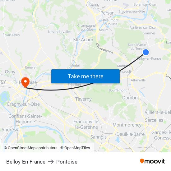 Belloy-En-France to Pontoise map
