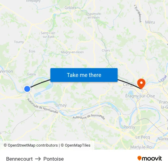 Bennecourt to Pontoise map