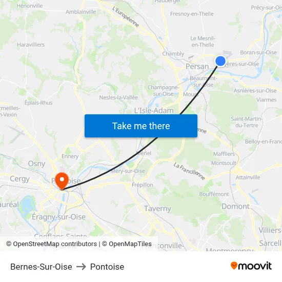 Bernes-Sur-Oise to Pontoise map