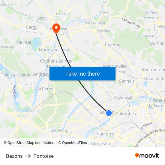 Bezons to Pontoise map