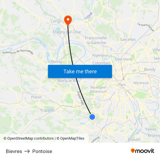 Bievres to Pontoise map