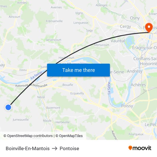 Boinville-En-Mantois to Pontoise map