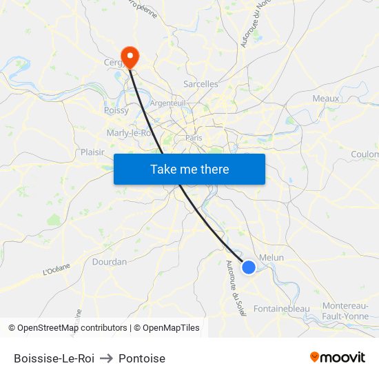 Boissise-Le-Roi to Pontoise map