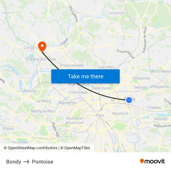 Bondy to Pontoise map