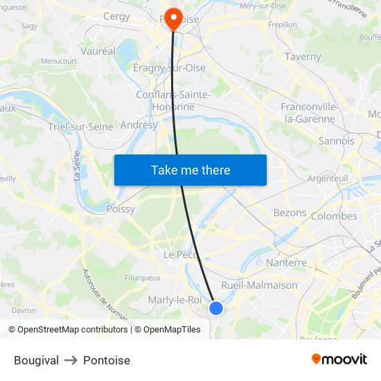 Bougival to Pontoise map