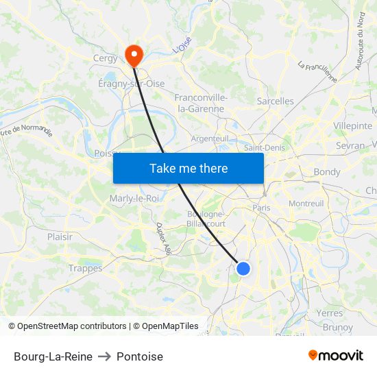 Bourg-La-Reine to Pontoise map