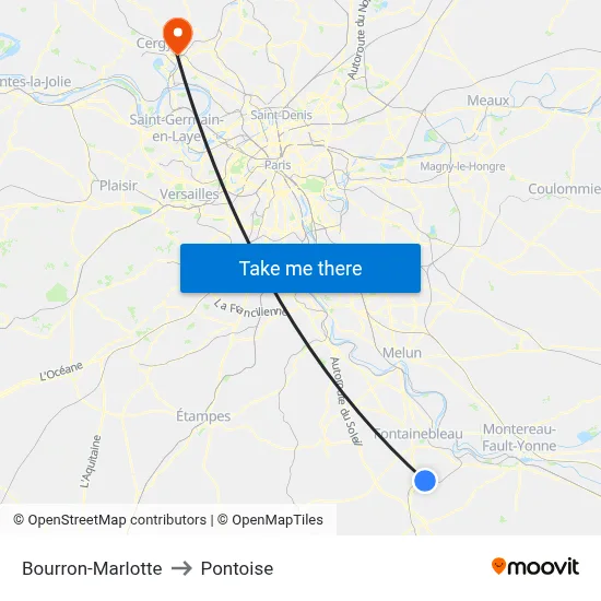 Bourron-Marlotte to Pontoise map