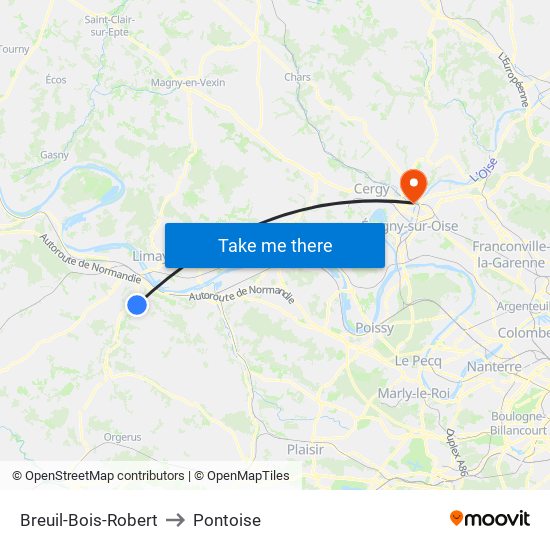 Breuil-Bois-Robert to Pontoise map