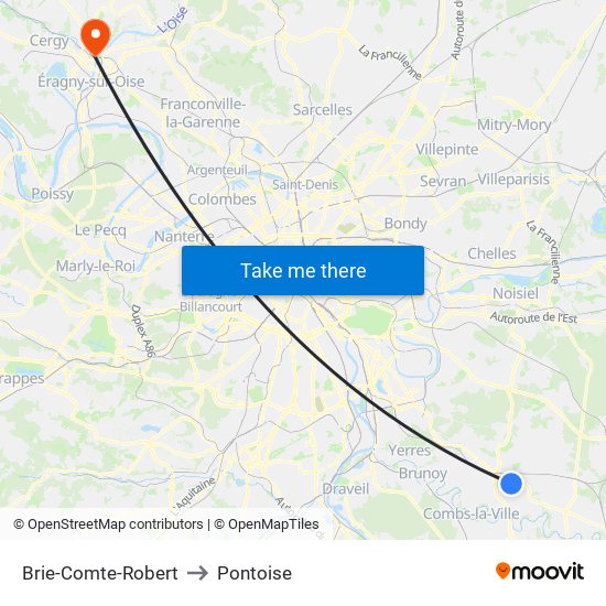 Brie-Comte-Robert to Pontoise map