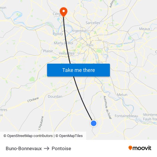 Buno-Bonnevaux to Pontoise map
