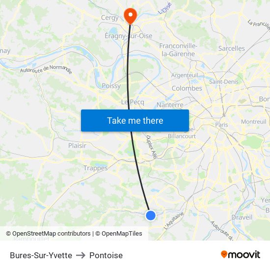 Bures-Sur-Yvette to Pontoise map