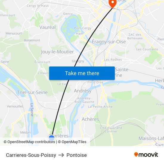 Carrieres-Sous-Poissy to Pontoise map