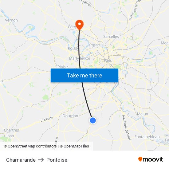 Chamarande to Pontoise map