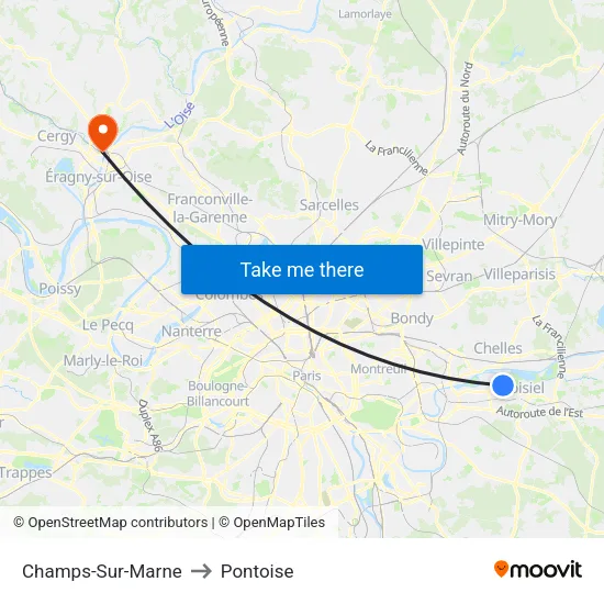 Champs-Sur-Marne to Pontoise map