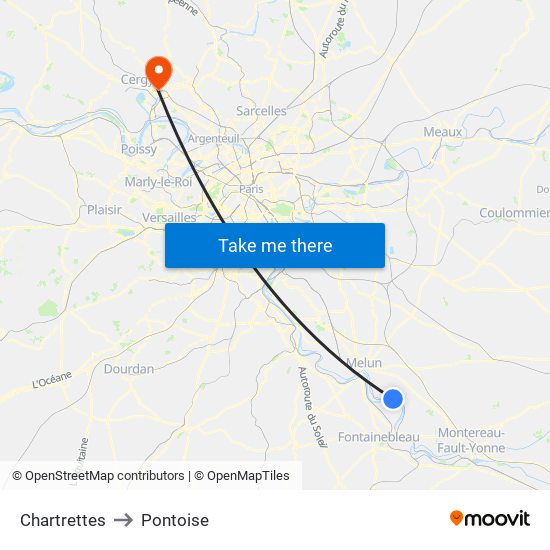 Chartrettes to Pontoise map