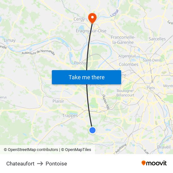 Chateaufort to Pontoise map