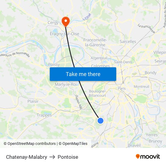Chatenay-Malabry to Pontoise map