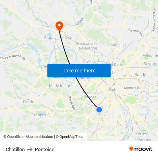 Chatillon to Pontoise map