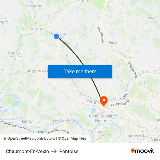 Chaumont-En-Vexin to Pontoise map