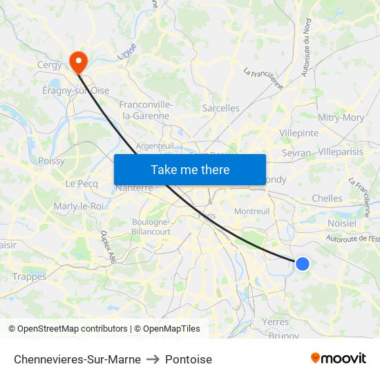 Chennevieres-Sur-Marne to Pontoise map