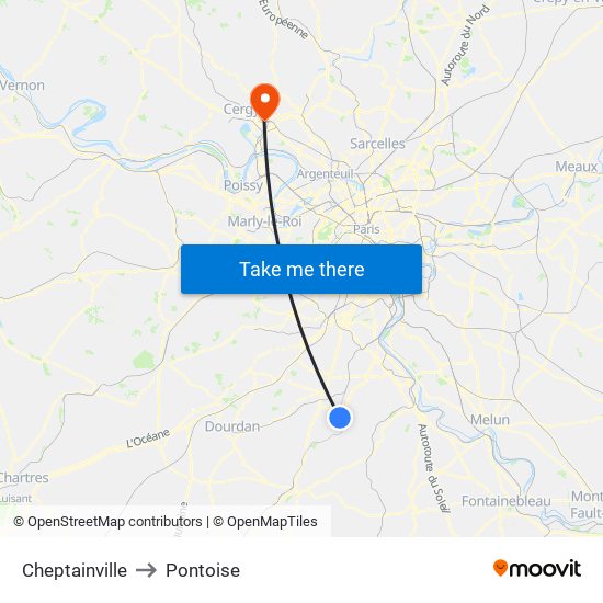 Cheptainville to Pontoise map