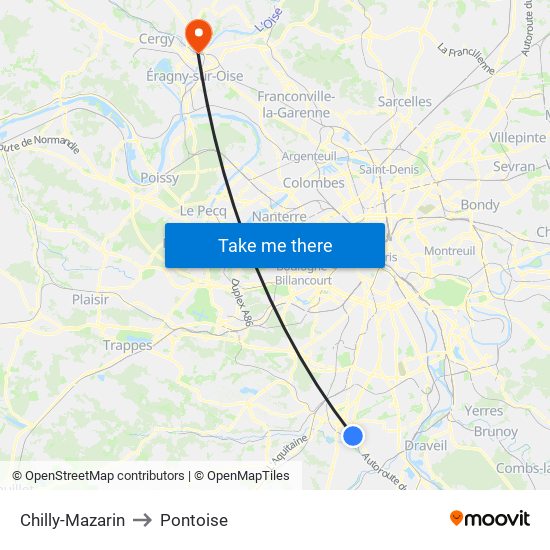 Chilly-Mazarin to Pontoise map