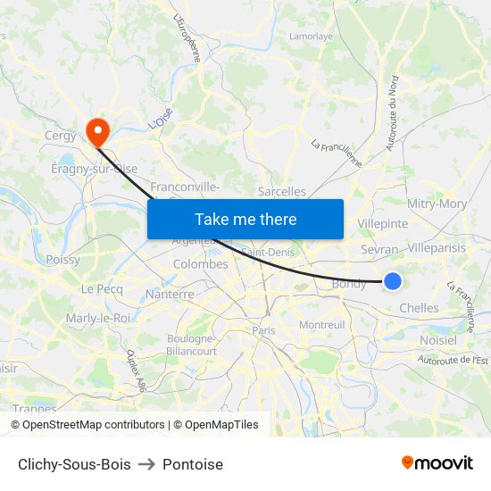 Clichy-Sous-Bois to Pontoise map