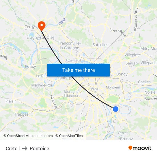 Creteil to Pontoise map