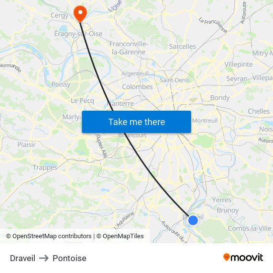 Draveil to Pontoise map