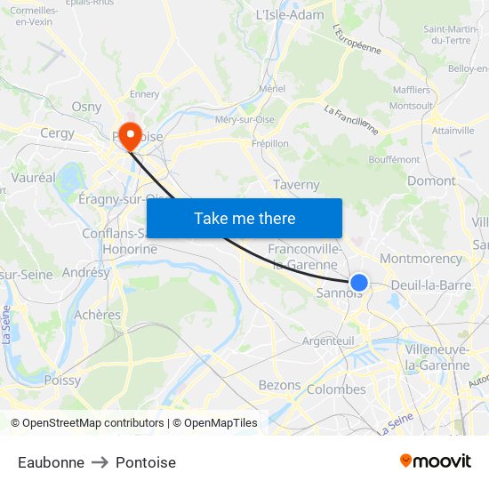 Eaubonne to Pontoise map