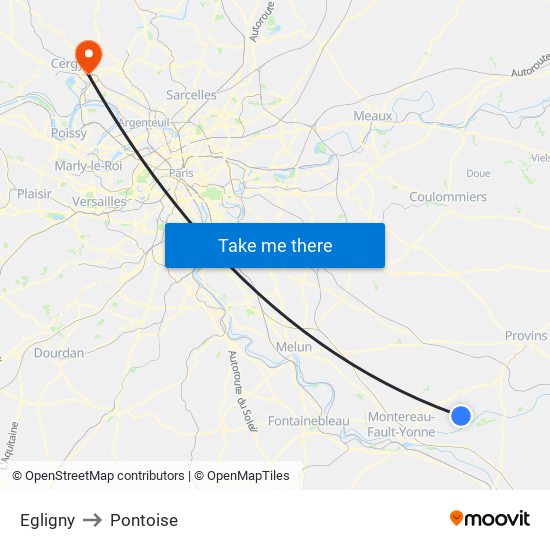 Egligny to Pontoise map