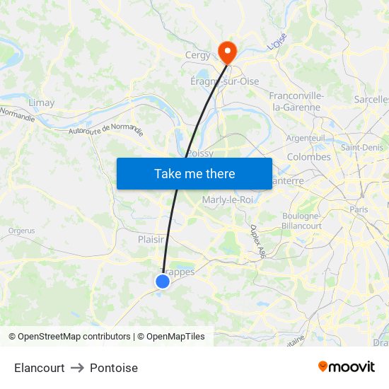 Elancourt to Pontoise map