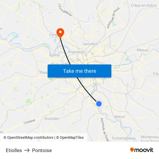 Etiolles to Pontoise map